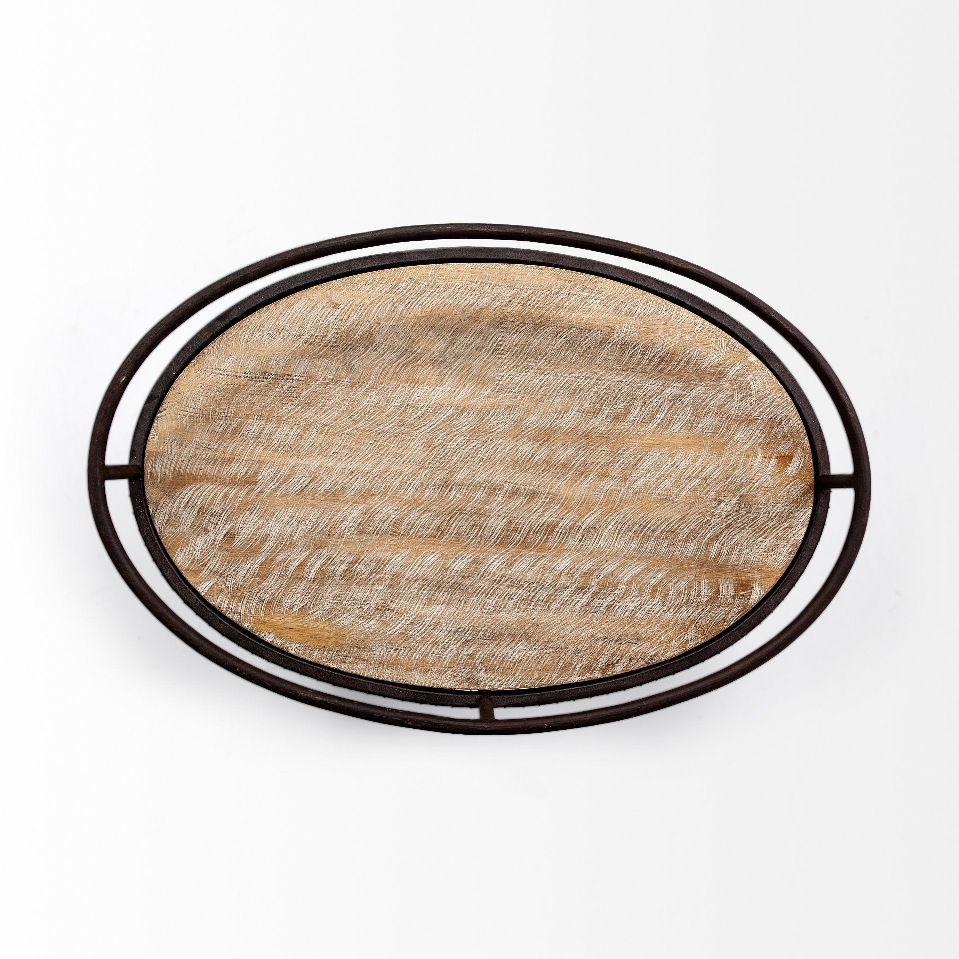 Cyclider Matte Black Metal With Three Eliptical Wood Shelves And Metal Doors Bar Cart