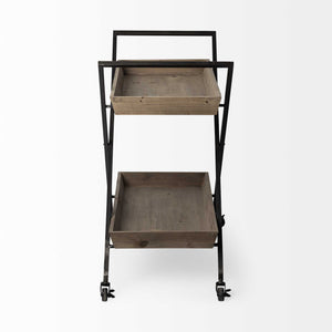 Rectangular Light Brown Wood With X Shape Metal Frame Bar Cart