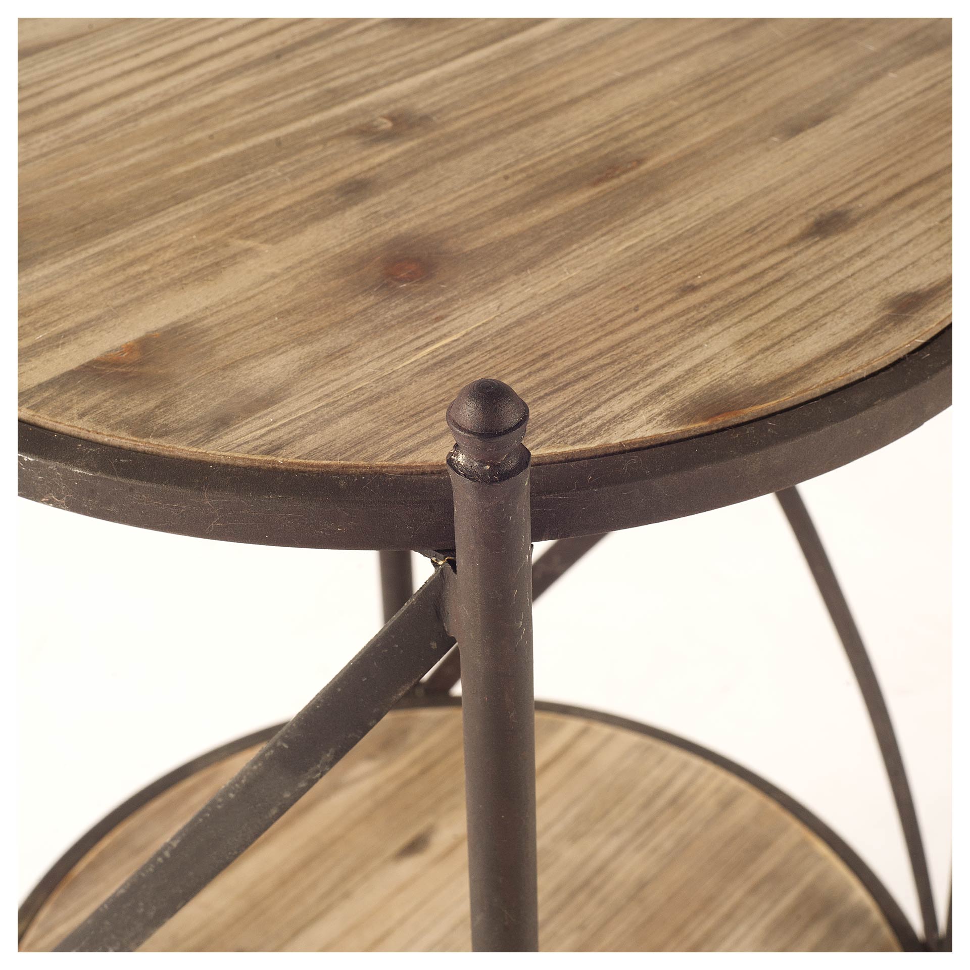 17" Black Metal With Two Brown Wooden Shelves Bar Cart