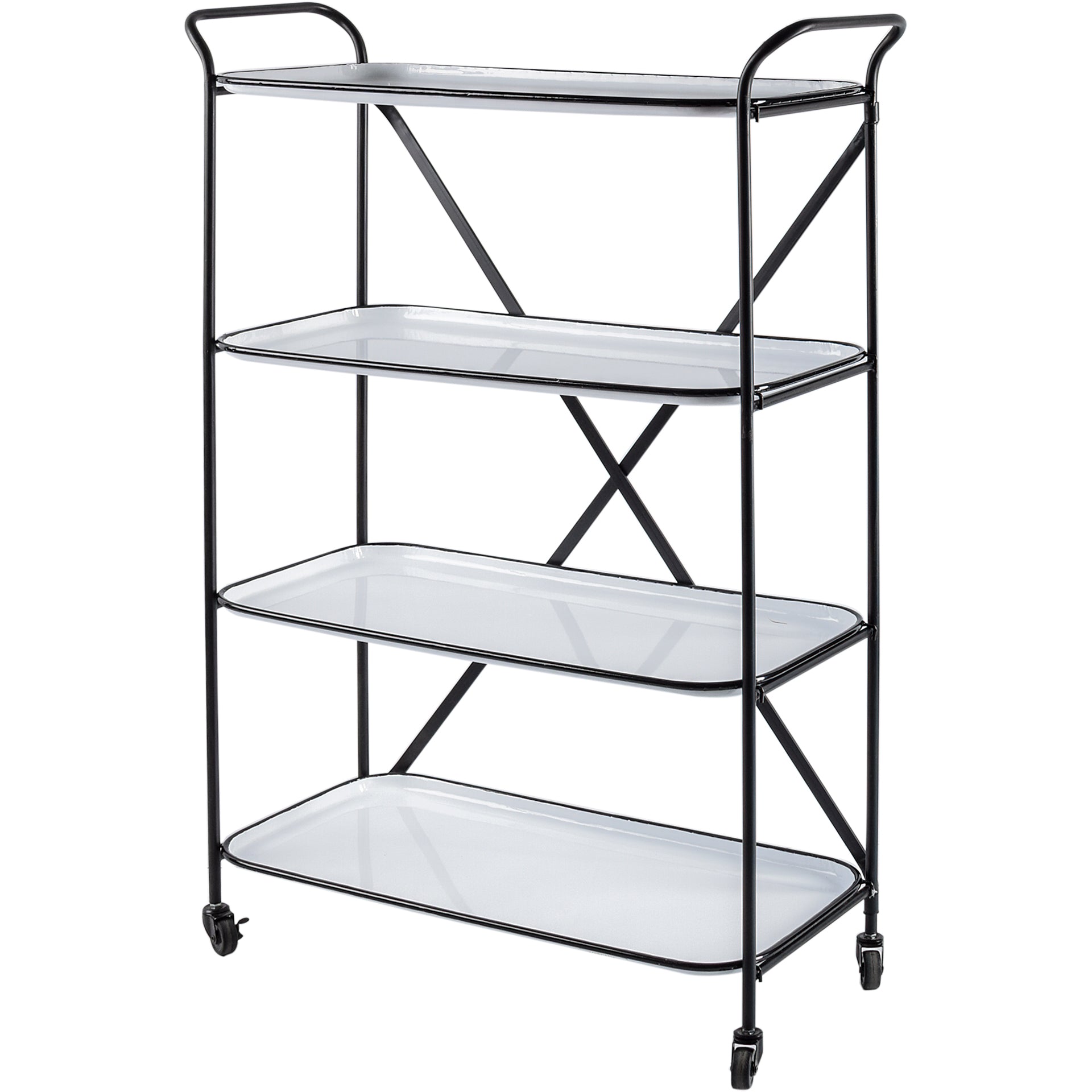 Rectangular Matte Black Metal With  Enamel Glazed Metal Shelves Bar Cart