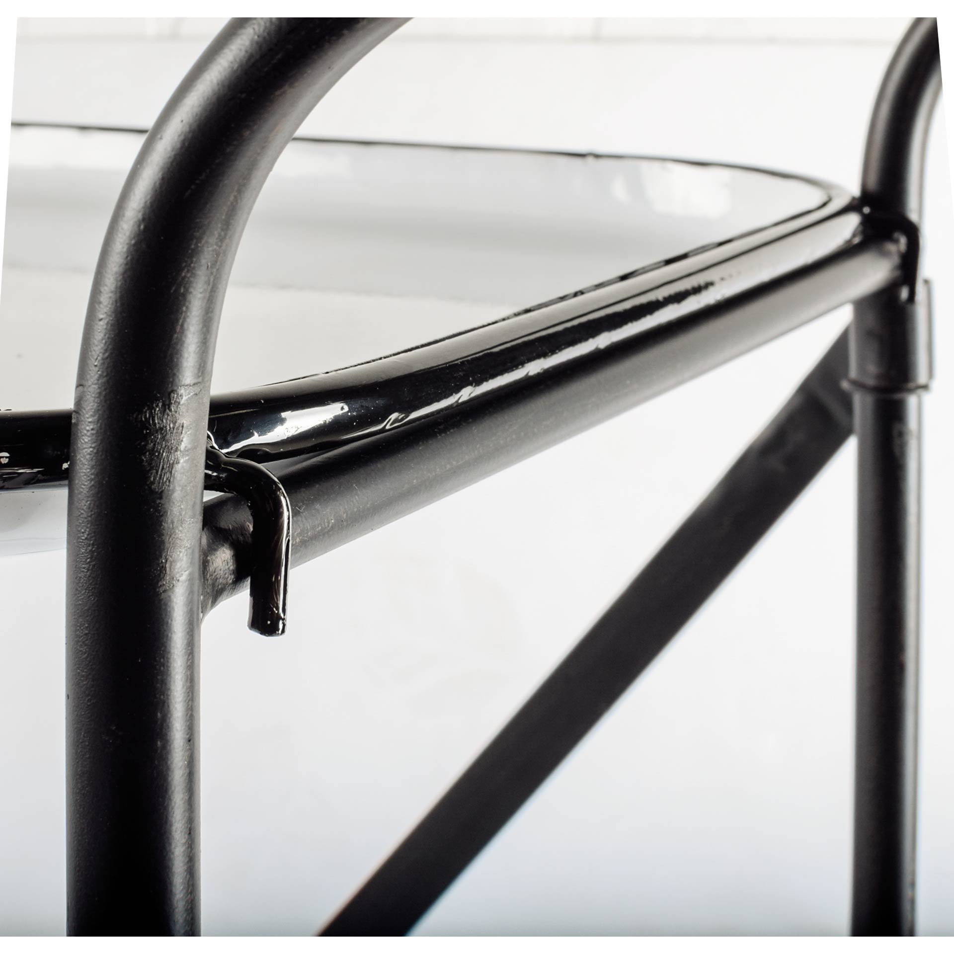 Rectangular Matte Black Metal With  Enamel Glazed Metal Shelves Bar Cart