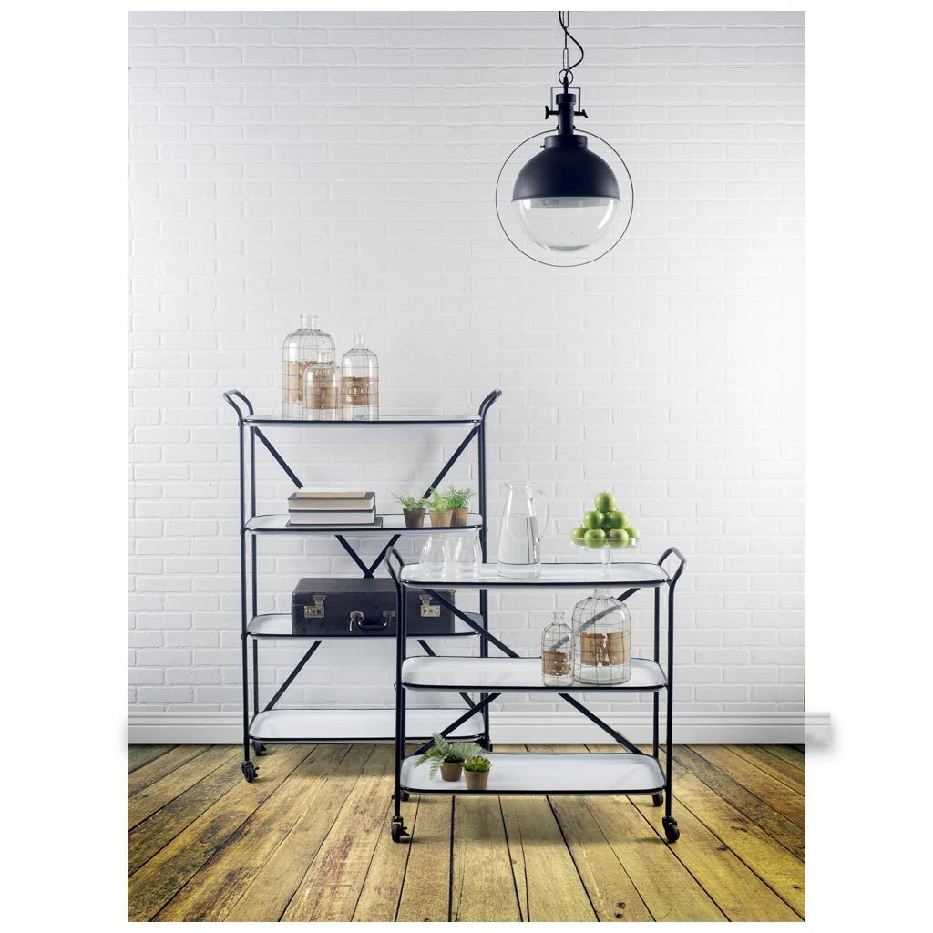 Rectangular Matte Black Metal With  Enamel Glazed Metal Shelves Bar Cart