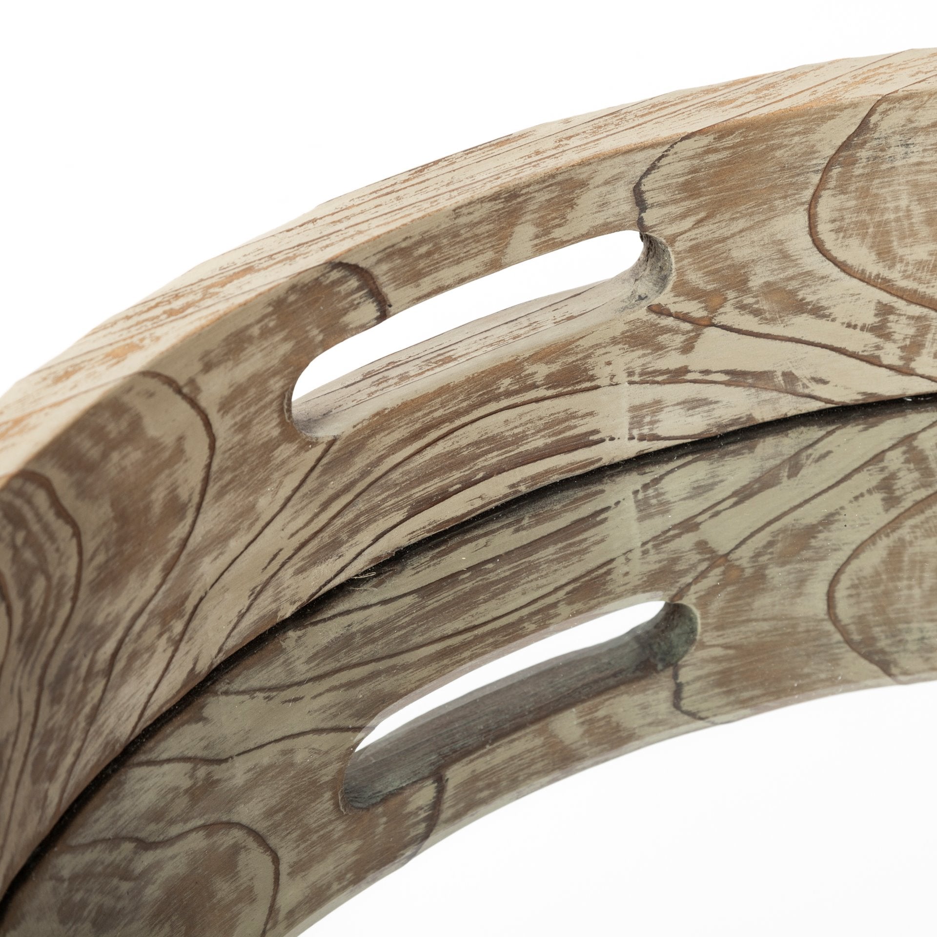20" Round Natural Finish Wood Mirrored Glass Bottom Tray