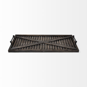 Matte Black Polished Walnut Wood With Metal Handle Tray