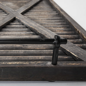 Matte Black Polished Walnut Wood With Metal Handle Tray