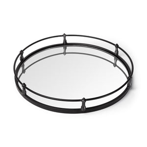 24" Natural Finish Metal With Mirrored Glass Bottom Round Tray