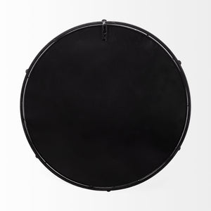 24" Natural Finish Metal With Mirrored Glass Bottom Round Tray