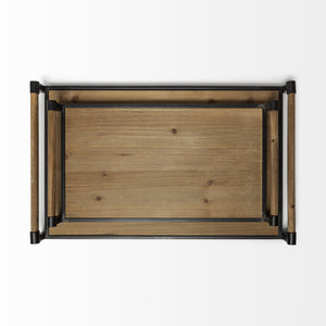 S/2 Light Brown Wood With Matte Black Metal Frame And Two Handles Trays