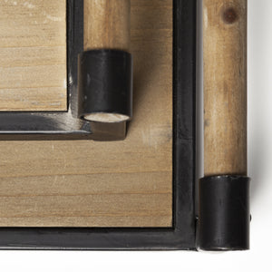 S/2 Light Brown Wood With Matte Black Metal Frame And Two Handles Trays