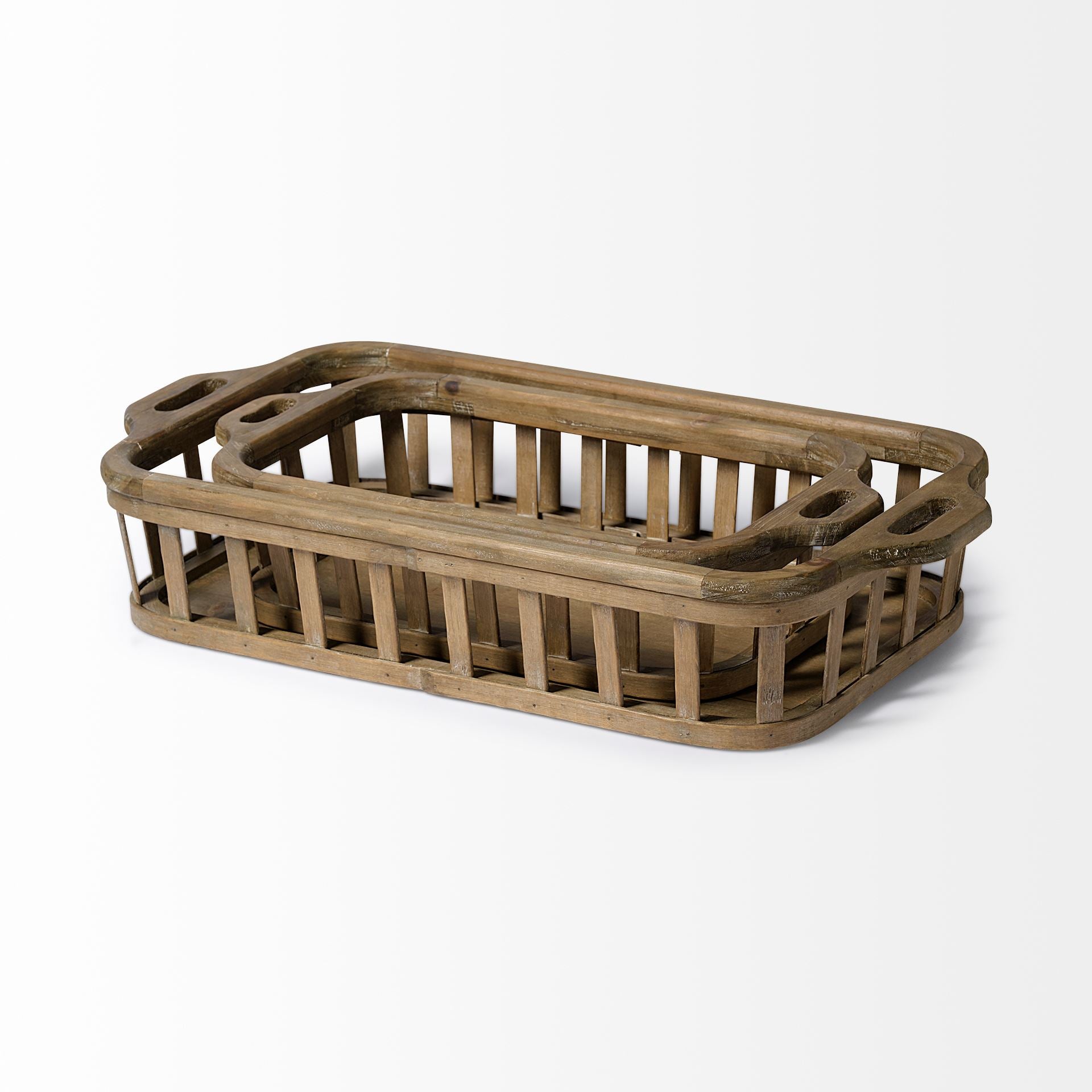 Set of 2 Natural Finish Wood Nesting Trays