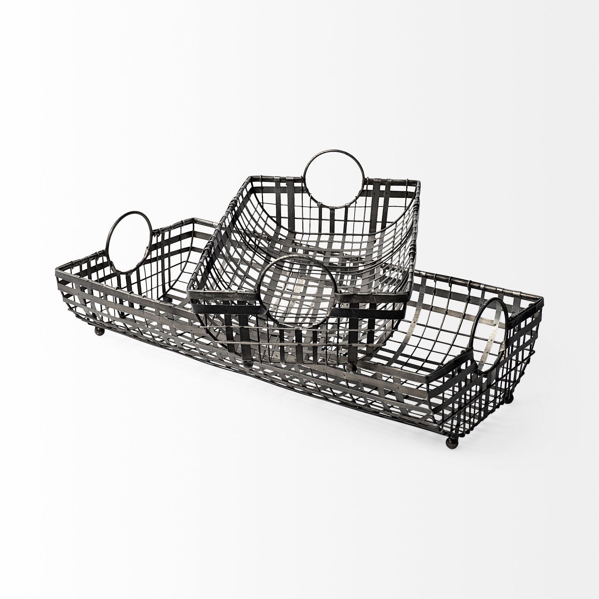 S/2 Gray Metal With Circle Handle Trays