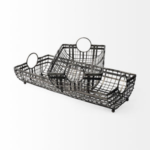 S/2 Gray Metal With Circle Handle Trays