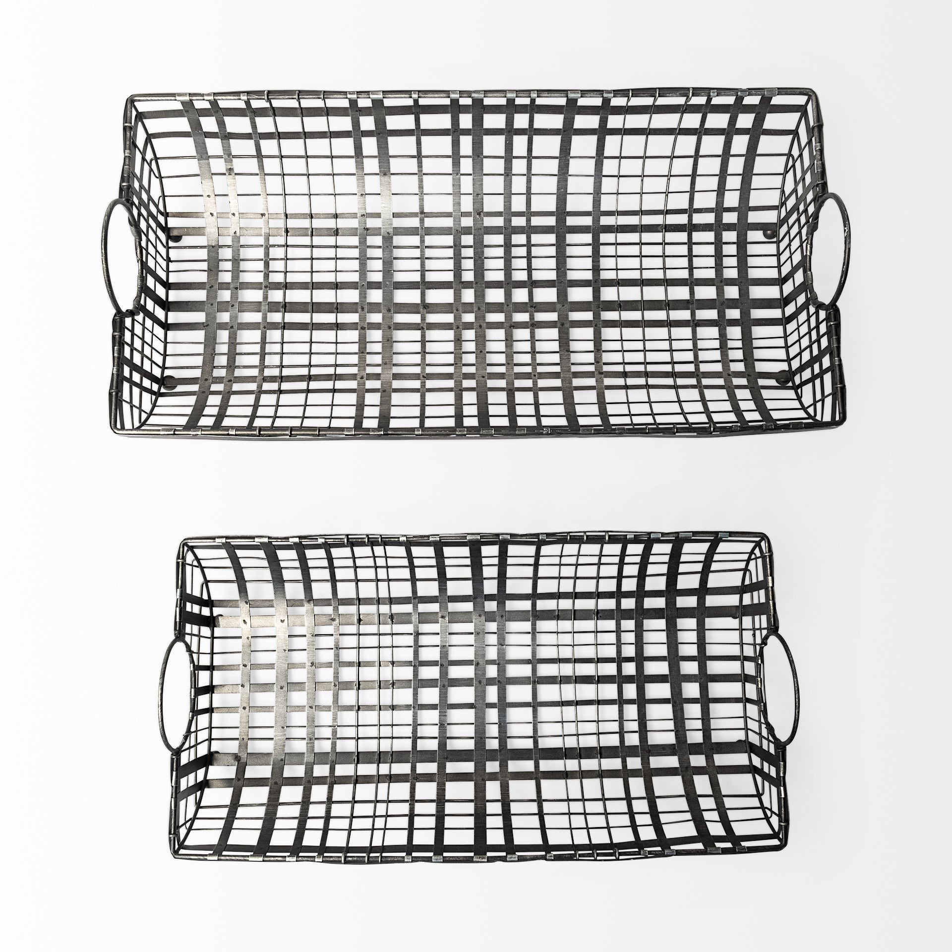 S/2 Gray Metal With Circle Handle Trays