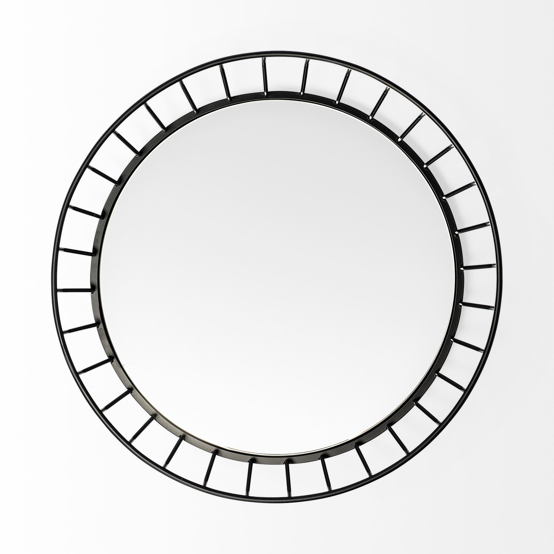 20" Matte Black Metal With Mirrored Glass Bottom Round Tray