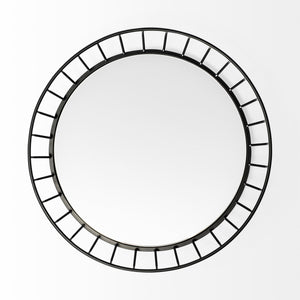 20" Matte Black Metal With Mirrored Glass Bottom Round Tray