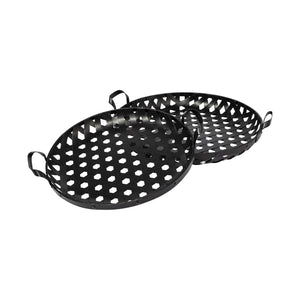 S/2 Matte Black Metal With Interweaed Bottom Trays