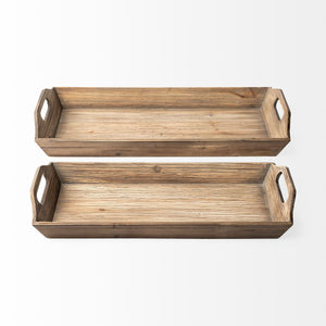 S/2 Natural Brown Wood With Grains And Knots Highlight Trays