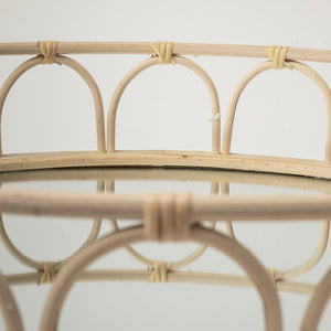 S/2 20" Natural Blonde Wood With Intricately Railings And Mirrored Glass Bottom Round Tray
