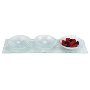 5" White Glass Hostess 4 pc Set in Marble Decor