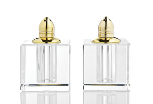 Handcrafted Optical Crystal and Gold Square Size Salt & Pepper Shakers