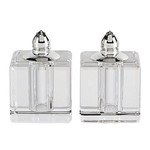 Handcrafted Optical Crystal and Silver Square Size Salt & Pepper Shakers