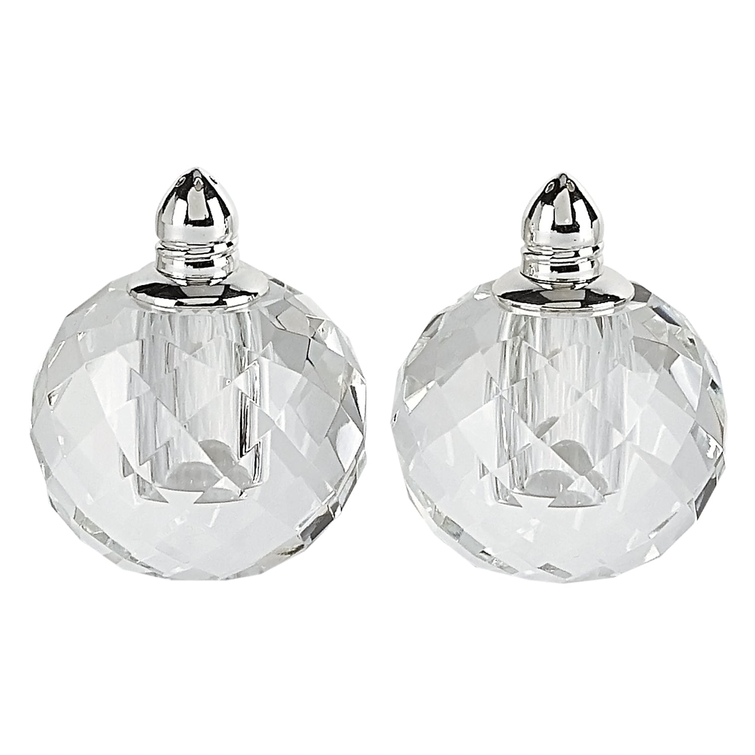 Handcrafted Optical Crystal and Silver Rounded Salt & Pepper Shakers