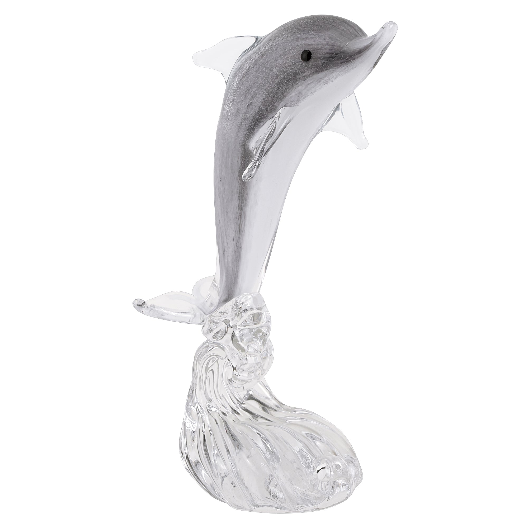 9" Mouth Blown Tall Dolphin On Wave Art Glass