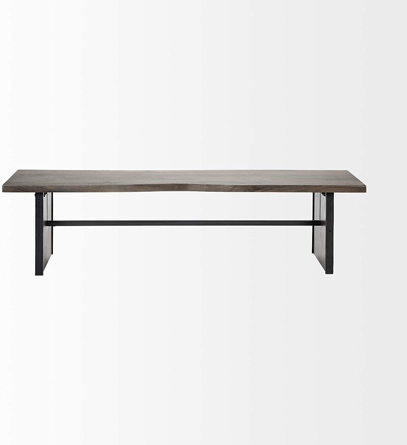 Rectangular Indian Mango Wood/Brown Tone Finish W/ Metal Cladding On The Base Dining Bench