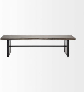 Rectangular Indian Mango Wood/Brown Tone Finish W/ Metal Cladding On The Base Dining Bench
