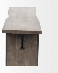Rectangular Indian Mango Wood/Brown Tone Finish W/ Metal Cladding On The Base Dining Bench