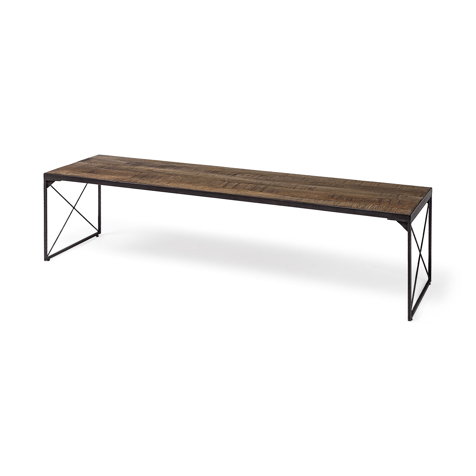 Rectangular Mango Wood/Medium Brown Top And Black Iron Base Accent Bench
