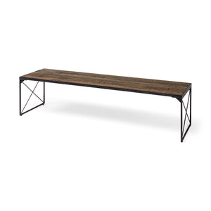 Rectangular Mango Wood/Medium Brown Top And Black Iron Base Accent Bench