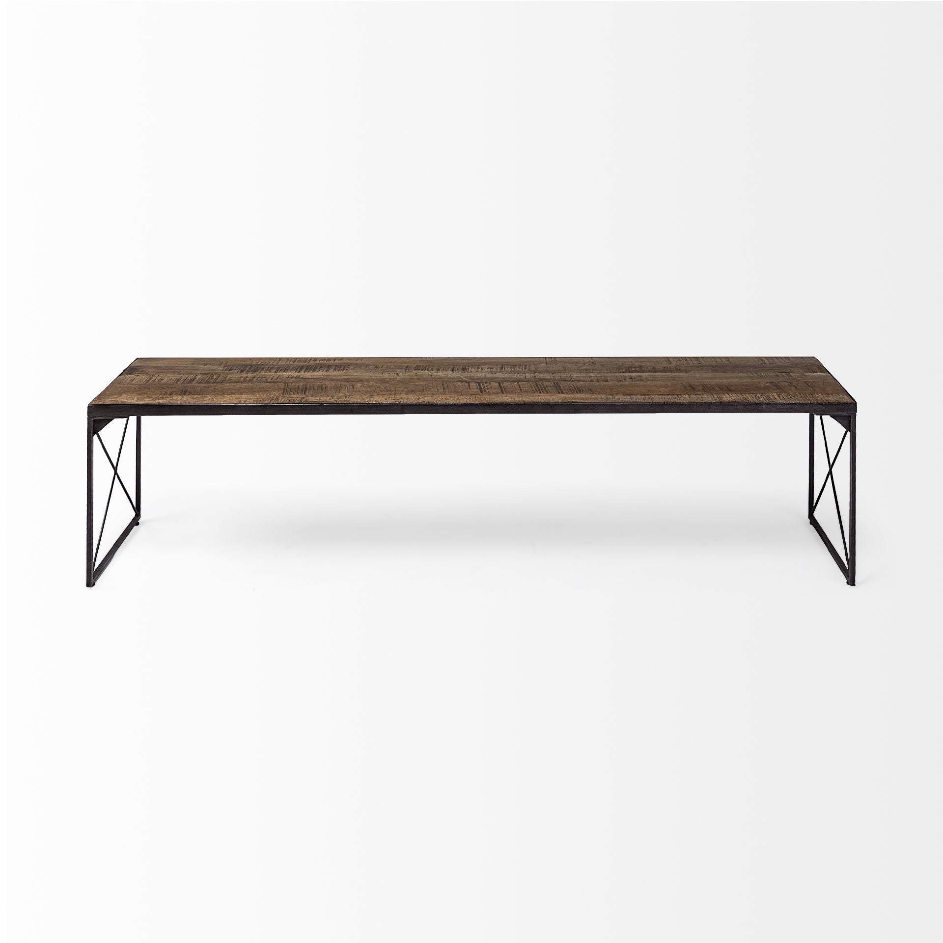 Rectangular Mango Wood/Medium Brown Top And Black Iron Base Accent Bench