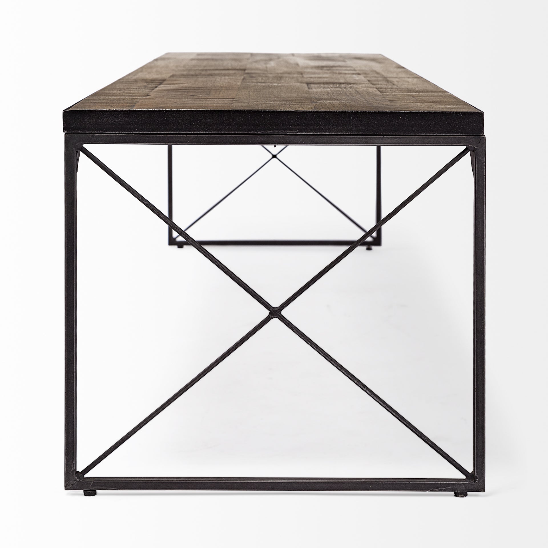 Rectangular Mango Wood/Medium Brown Top And Black Iron Base Accent Bench
