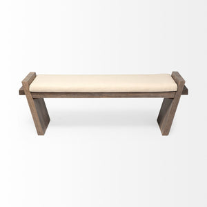 Rectangular Mango Wood/Natural-Brown Polished W/ Upholstered Cream Seat Entryway Bench