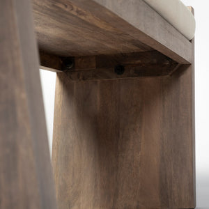 Rectangular Mango Wood/Natural-Brown Polished W/ Upholstered Cream Seat Entryway Bench