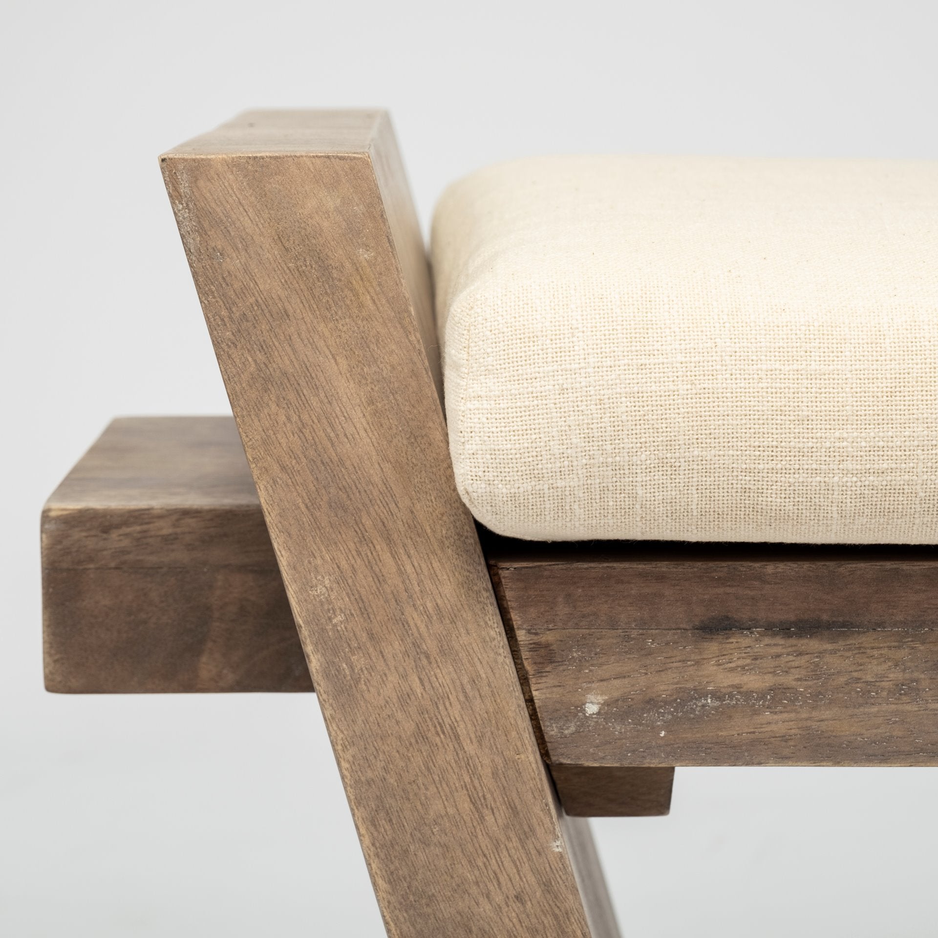 Rectangular Mango Wood/Natural-Brown Polished W/ Upholstered Cream Seat Entryway Bench