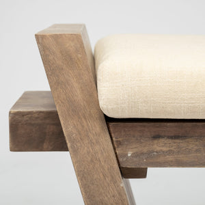 Rectangular Mango Wood/Natural-Brown Polished W/ Upholstered Cream Seat Entryway Bench