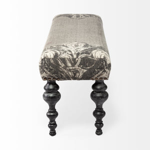 Rectangular Solid Wood/Brown Finish W/ Upholstered Gray Seat Dark Wood Legs Accent Bench