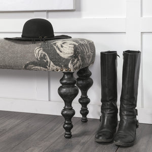 Rectangular Solid Wood/Brown Finish W/ Upholstered Gray Seat Dark Wood Legs Accent Bench
