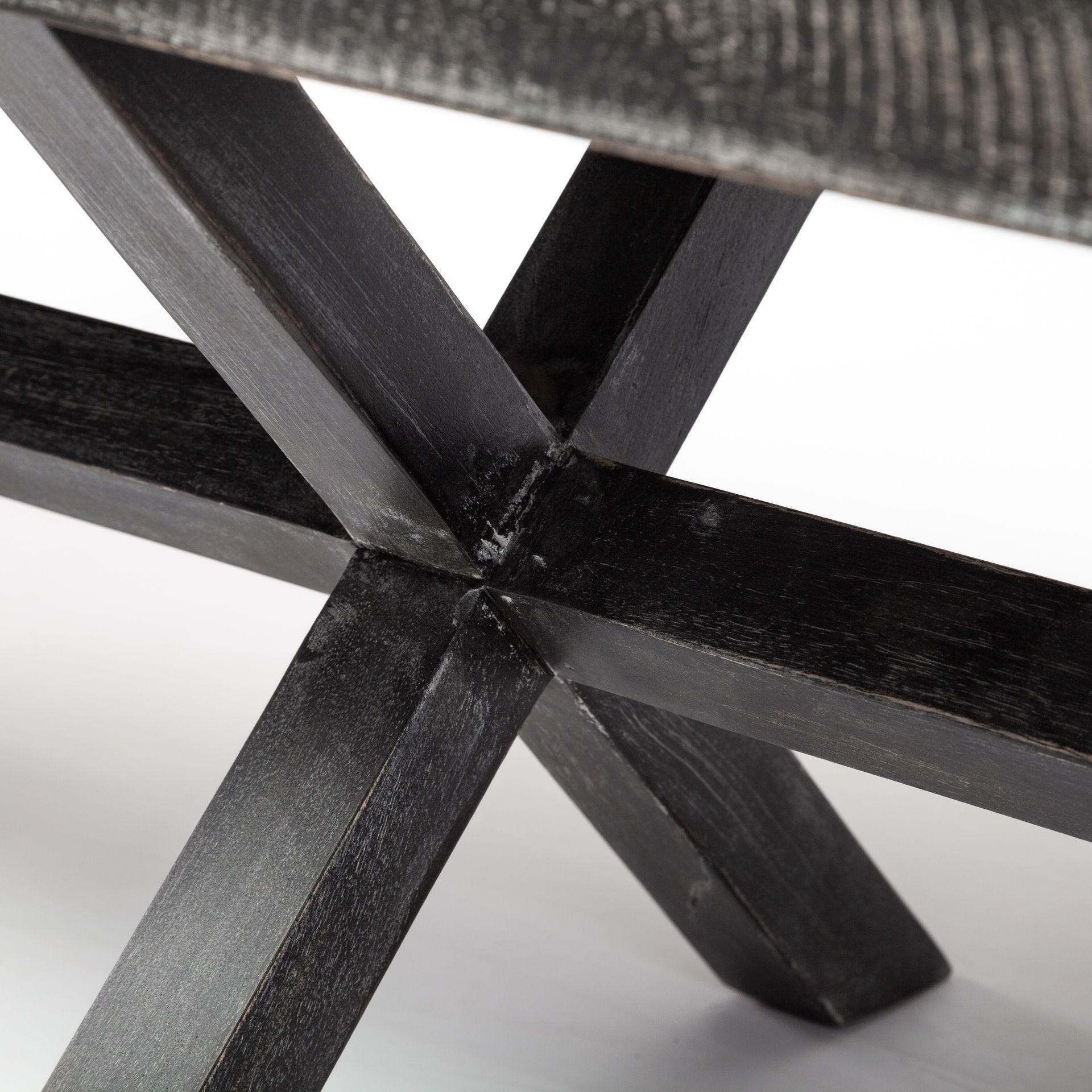 Rectangular Indian Mango Wood/Dark-Brown Finish W/ Upholstered Gray And White Patterned Seat Accent Bench