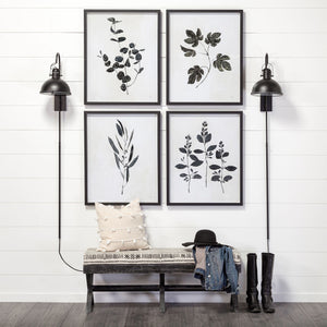 Rectangular Indian Mango Wood/Dark-Brown Finish W/ Upholstered Gray And White Patterned Seat Accent Bench