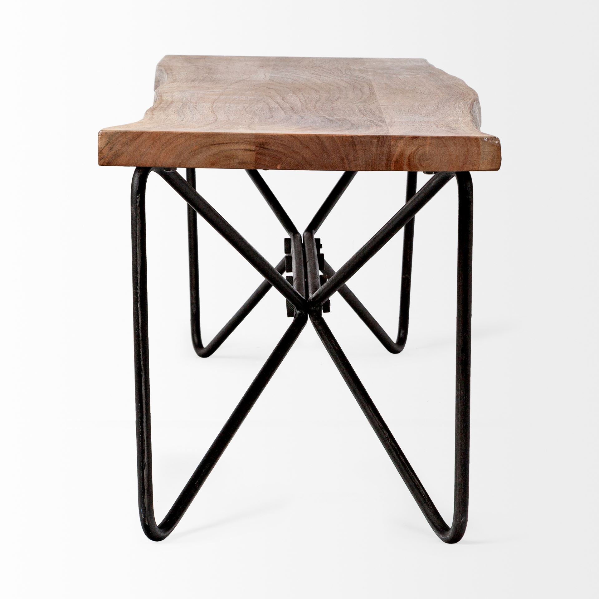Rectangular Acacia Wood/Brown Finish Iron Base Dining Bench
