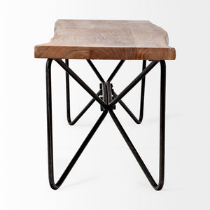 Rectangular Acacia Wood/Brown Finish Iron Base Dining Bench