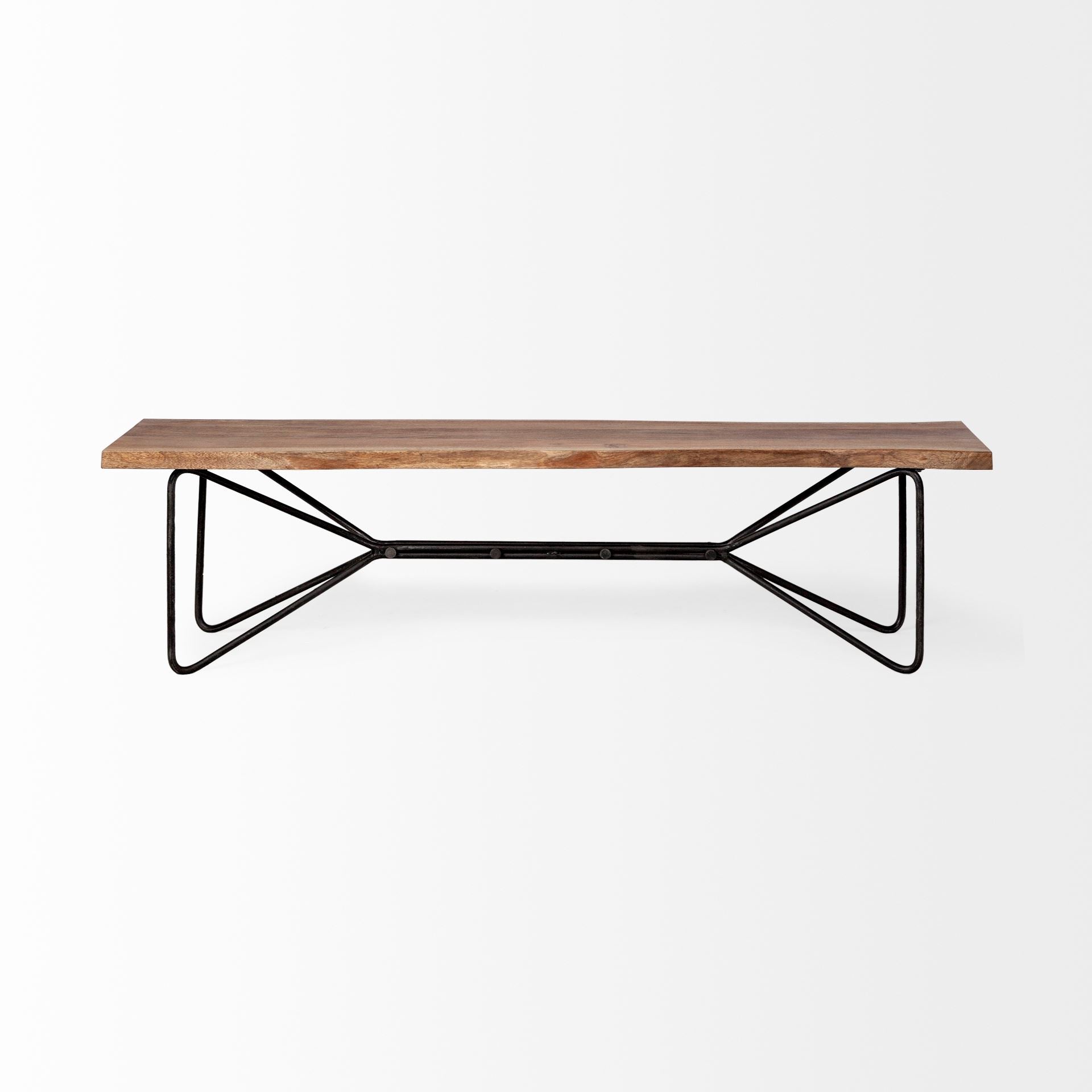 Rectangular Acacia Wood/Brown Finish Iron Base Dining Bench