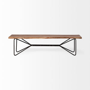 Rectangular Acacia Wood/Brown Finish Iron Base Dining Bench