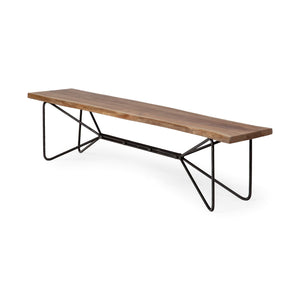 Rectangular Acacia Wood/Brown Finish Iron Base Dining Bench