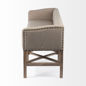 Rectangular Mango Wood/Light Brown Finish W/ Beige Fabric Covered Seat Accent Bench