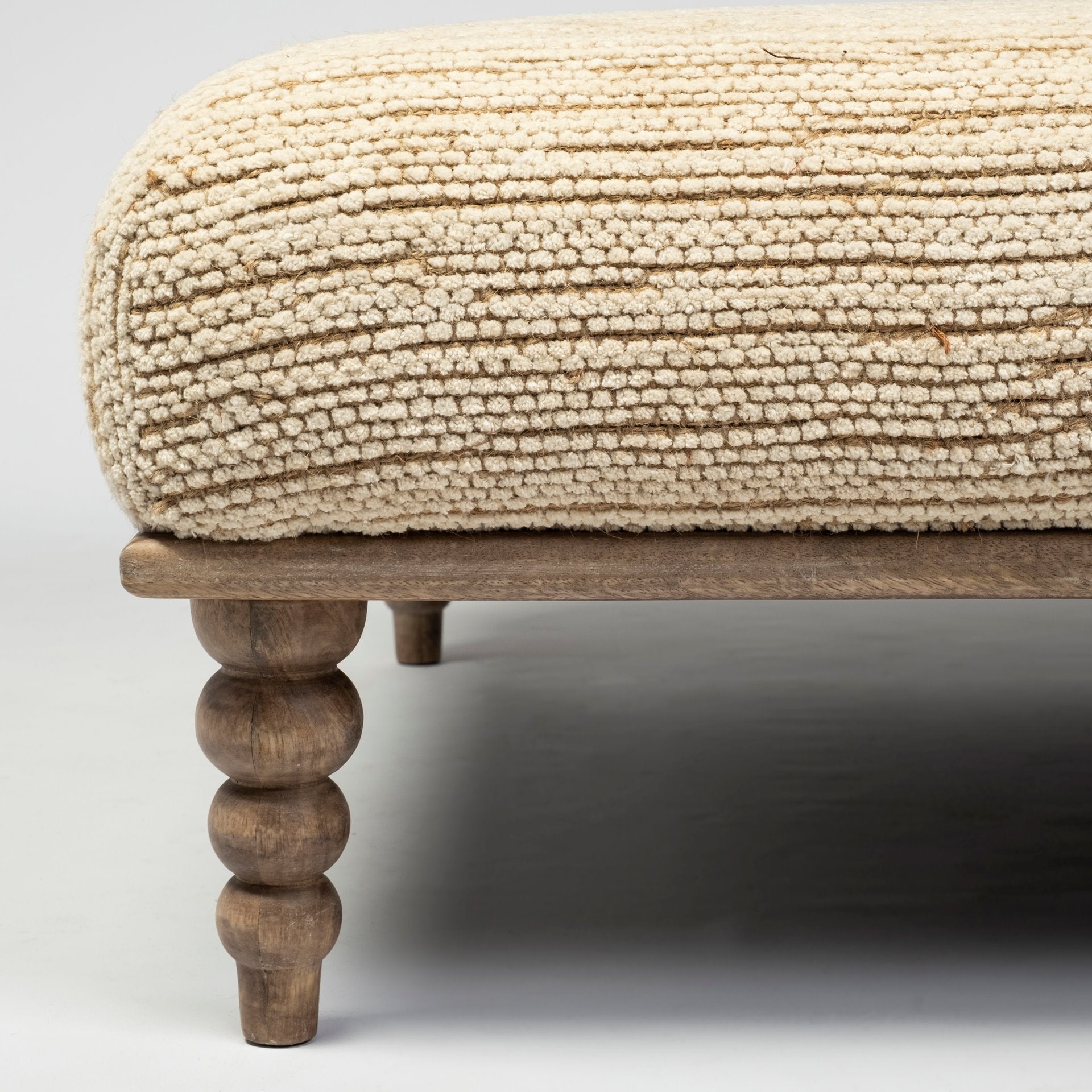 Square Indian Mango Wood/Natural-Brown Polished W/ Upholstered Cream Seat Accent Bench