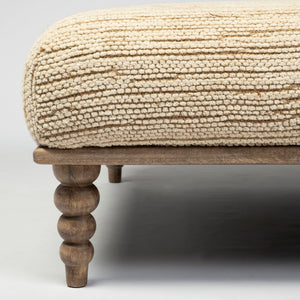 Square Indian Mango Wood/Natural-Brown Polished W/ Upholstered Cream Seat Accent Bench